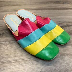 Jacques Levine Womens Slippers Size 5.5B Wedge Multi Color Stripe Lightweight